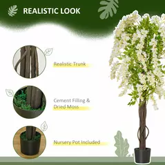 HOMCOM Artificial Realistic White Wisteria Tree Faux Decorative Plant in Nursery Pot for Indoor Décor, 160cm - 5