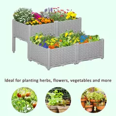 Outsunny Set of 4 26L Garden Raised Bed Elevated Patio Flower Plant Planter Box PP Vegetables Planting Container, Grey - 8