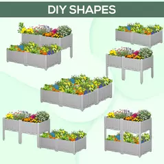 Outsunny Set of 4 26L Garden Raised Bed Elevated Patio Flower Plant Planter Box PP Vegetables Planting Container, Grey - 5