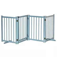 PawHut Pet Gate Wooden Foldable Dog Safety Barrier w/ 4 Panels for Small and Medium Dogs Blue - 1