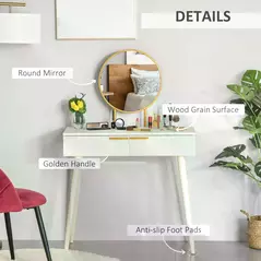 HOMCOM Elegant Dressing Table, with Round Mirror, 80 x 40 x 123 cm - White - 5