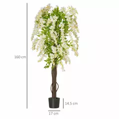 HOMCOM Artificial Realistic White Wisteria Tree Faux Decorative Plant in Nursery Pot for Indoor Décor, 160cm - 3