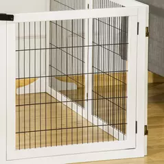 PawHut Wooden Pet Gate, Freestanding Dog Safety Barrier, w/ 2 Support Feet, White - 9