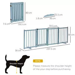 PawHut Pet Gate Wooden Foldable Dog Safety Barrier w/ 4 Panels for Small and Medium Dogs Blue - 3