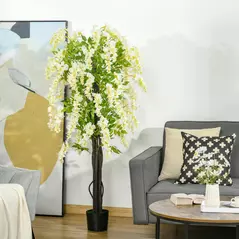 HOMCOM Artificial Realistic White Wisteria Tree Faux Decorative Plant in Nursery Pot for Indoor Décor, 160cm - 2