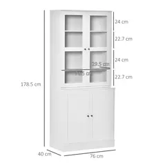 HOMCOM Modern Bookcase with Glass Doors, Display Storage Cabinet with Adjustable Shelves for Living Room, White - 3