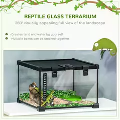 PawHut Glass Reptile Terrarium Insect Breeding Tank Vivarium Habitats with Thermometer for Lizards, Horned Frogs, Snakes, Spiders - Small 30 x 30 x 20cm - 4