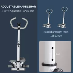 HOMCOM Adjustable Twist Stepper Aerobic Ab Exercise Fitness Workout Machine w/ LCD Screen, Height Adjust Handlebars for Home Gym, White and Grey - 6