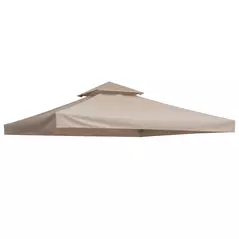 Outsunny 3(m) Gazebo Top Cover Double Tier Canopy Replacement Pavilion Roof Deep Beige - 1