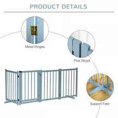 PawHut Pet Gate Wooden Foldable Dog Safety Barrier w/ 4 Panels for Small and Medium Dogs Blue - 6