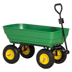 Outsunny 125 Litre Large Garden Cart Heavy Duty 4 Wheel Trolley Dump Wheelbarrow Tipping Truck Trailer - Green - 1