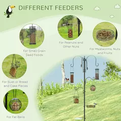 Pawhut Bird Feeding Station Kit, Wild Bird Feeder Pole with 6 Hooks, 4 Hanging Feeders for Peanuts, Seed, Fat Balls, for Garden, Outdoor, Black - 5