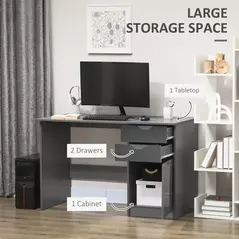 HOMCOM Computer Desk with Drawers, High Gloss Home Office Desk with Storage Cabinet, Study Workstation, 120 x 60cm, Grey - 4