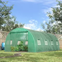 Outsunny Walk-in Polytunnel Greenhouse, Outdoor Garden Tunnel Greenhouse Tent with Zipped Roll-Up Door and 8 Mesh Windows, 6 x 3M - 2