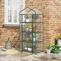 Outsunny 4 Tiers Mini Portable Greenhouse Compact Plant Grow Shed Metal Frame Transparent Clear Cover 160H x 70L x 50Wcm - 2