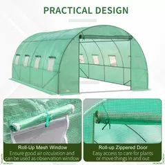 Outsunny Walk-in Polytunnel Greenhouse, Outdoor Garden Tunnel Greenhouse Tent with Zipped Roll-Up Door and 8 Mesh Windows, 6 x 3M - 6