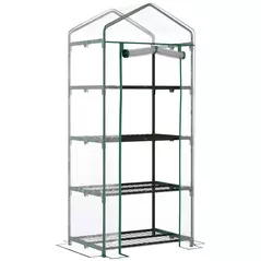 Outsunny 4 Tiers Mini Portable Greenhouse Compact Plant Grow Shed Metal Frame Transparent Clear Cover 160H x 70L x 50Wcm - 1