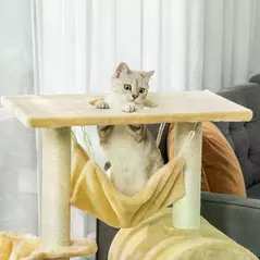 PawHut Cat Tree Tower for Indoor Cats Kitten Activity Centre Scratching Post w/ Hammock House Basket Ladder - Beige - 7