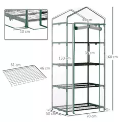 Outsunny 4 Tiers Mini Portable Greenhouse Compact Plant Grow Shed Metal Frame Transparent Clear Cover 160H x 70L x 50Wcm - 3