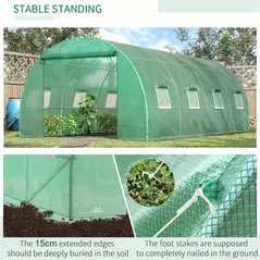 Outsunny Walk-in Polytunnel Greenhouse, Outdoor Garden Tunnel Greenhouse Tent with Zipped Roll-Up Door and 8 Mesh Windows, 6 x 3M - 5