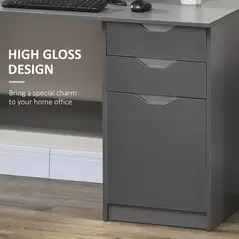 HOMCOM Computer Desk with Drawers, High Gloss Home Office Desk with Storage Cabinet, Study Workstation, 120 x 60cm, Grey - 5