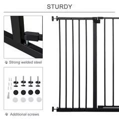 PawHut Dog Gate Pet Safety Gate Stair Barrier Pressure Fit Adjustable 76-82/86-97/101-107 cm, Black - 4