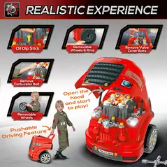 HOMCOM Kids Truck Engine Toy Set, Toddler Educational Car Service Station Playset, Take Apart Workshop, w/ RC Car Key, Steering wheel, Horn, Light, for 3-5 Years Old Red - 4
