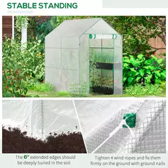 Outsunny Walk In Greenhouse with 2-Tier Shelves, Roll up Zip Panel Door, Garden Polytunnel Steeple Grow House for Outdoor, 6 x 4 x 6ft White - 6