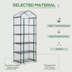 Outsunny 5 Tier Mini Greenhouse, Small Walk-in Greenhouse with Reinforced Plastic Cover, Garden Grow House with Roll Up Door and Shelves, 69 x 49 x 193cm, Green - 4
