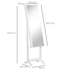 HOMCOM Full Length Mirror with Storage, Jewellery Cabinet with Mirror, Adjustable Angle and Stand, Lockable Jewellery Organiser for Bedroom Dressing Room, White - 3