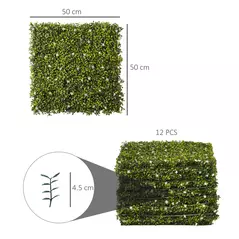 Outsunny 12PCS Artificial Boxwood Wall Panels 50cm x 50cm Grass Privacy Fence Screen Faux Hedge Greenery Backdrop Encrypted Milan Grass with White Flowers for Home Garden Backyard Balcony - 3