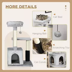 PawHut Cat Tree for Indoor Cats Climbing Tower Kitten Scratch Post Activity Center Kitten, Grey - 5