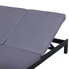 Outsunny 2 Seater Rattan Lounger Adjustable Double Chaise Chair Loveseat w/ Cushion Black - 9