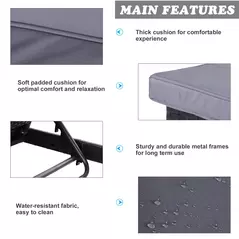 Outsunny 2 Seater Rattan Lounger Adjustable Double Chaise Chair Loveseat w/ Cushion Black - 4