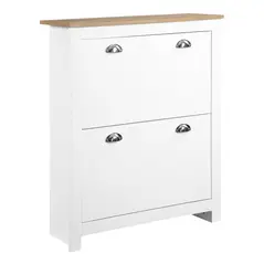 HOMCOM 2 Drawer Shoe Cabinet Modern Narrow Shoe Cupboard Hallway Wooden Storage Organiser with Flip Doors Adjustable Shelf for 6-12 Pairs, White - 1