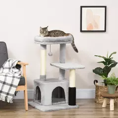 PawHut Cat Tree for Indoor Cats Climbing Tower Kitten Scratch Post Activity Center Kitten, Grey - 2