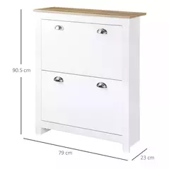 HOMCOM 2 Drawer Shoe Cabinet Modern Narrow Shoe Cupboard Hallway Wooden Storage Organiser with Flip Doors Adjustable Shelf for 6-12 Pairs, White - 3