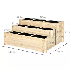 Outsunny 117cm x 100cm x 54cm 3 Tier Raised Garden Bed 376L Fir Wood Elevated Planter Flower Box with 9 Grow Grids and Non-woven Fabric for Vegetables, Flower, Herb Outdoor Indoor Use - 3