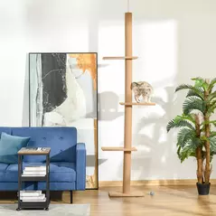 PawHut 260cm Floor To Ceiling Cat Tree for Indoor Cats w/ Three Platforms Activity Centre - Brown - 8