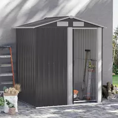 Outsunny Garden Metal Tool Storage Shed with Sliding Door, Sloped Roof and Foundation Kit, 152 x 132 x 188cm, Grey - 2