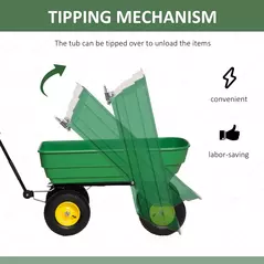 Outsunny 125 Litre Large Garden Cart Heavy Duty 4 Wheel Trolley Dump Wheelbarrow Tipping Truck Trailer - Green - 4