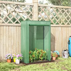 Outsunny 100 x 50 x 150cm Tomato Greenhouse Steel Frame PE Cover with Roll-up Door Outdoor for Backyard, Balcony, Garden, Green - 2