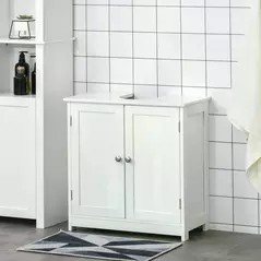 kleankin Under Sink Bathroom Cabinet, Freestanding Under Sink Cabinet with 2 Doors and Adjustable Shelf for Basin without or with Pedestal, White - 2