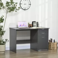 HOMCOM Computer Desk with Drawers, High Gloss Home Office Desk with Storage Cabinet, Study Workstation, 120 x 60cm, Grey - 2