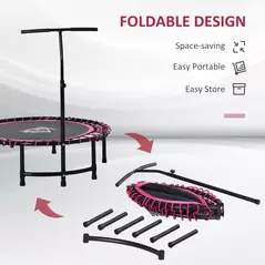 HOMCOM Mini Round Steel Frame Trampoline w/ Adjustable Handle, Pink - 5
