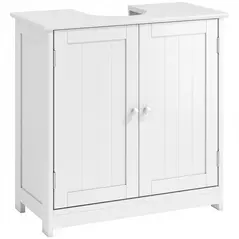 kleankin Under Sink Bathroom Cabinet, Freestanding Under Sink Cabinet with 2 Doors and Adjustable Shelf for Basin without or with Pedestal, White - 1