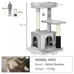 PawHut Cat Tree for Indoor Cats Climbing Tower Kitten Scratch Post Activity Center Kitten, Grey - 3