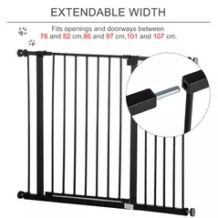 PawHut Dog Gate Pet Safety Gate Stair Barrier Pressure Fit Adjustable 76-82/86-97/101-107 cm, Black - 6