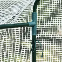 Outsunny Walk In Greenhouse with 2-Tier Shelves, Roll up Zip Panel Door, Garden Polytunnel Steeple Grow House for Outdoor, 6 x 4 x 6ft White - 9