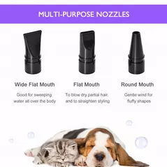 PawHut Dog Hair Dryer Pet Grooming Blaster Dryer Blower Adjustable Temperature Speed with 2.1M Flexible Hose 3 Nozzles - Purple - 5